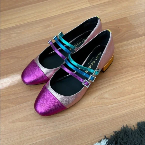 Kurt Geiger Women's Pink and Teal Mary Jane Flats - Picture 2 of 5